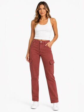 NWT Fidelity Denim Panther Cargo Pants Size 26 Copper Stretch Designer Jeans